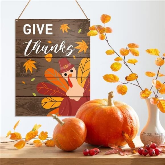Thanksgiving Wall Art Decor, Thankful Decorations Fall Hanging Sign for Home - Picture 4 of 6